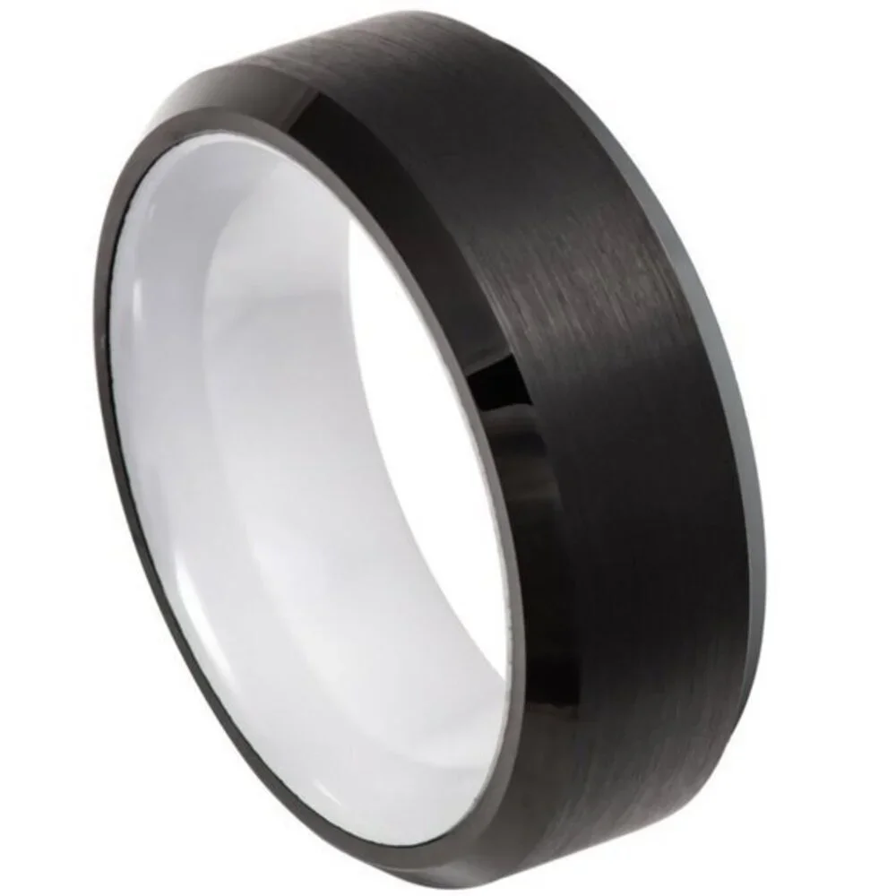 8MM BLACK Unisex Tungsten WEDDING BAND RING Black IP Beveled Edge